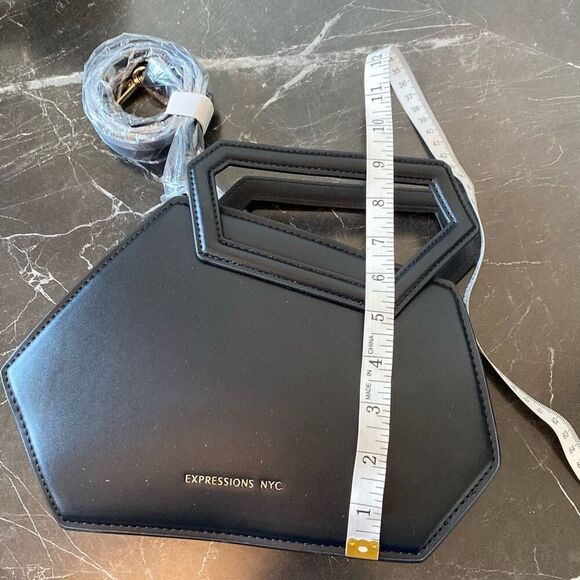Expressions NYC Black Crossbody Handbag In A Unique Hexagon Shape - Picture 9 of 9